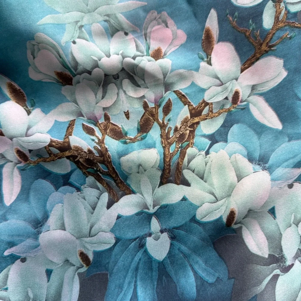 100% Silk Oversized Floral Scarf Wrap 62x28 Reversible Vibrant Botanical